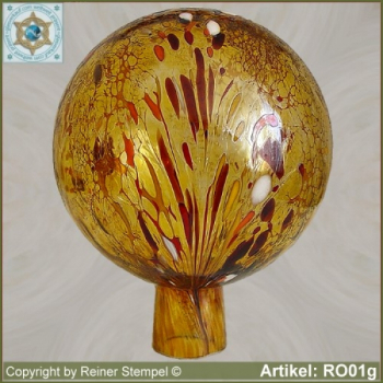 Rosenkugel Gartenkugel aus Glas winterfest 12 cm o. 15 cm ø Gold RO01g